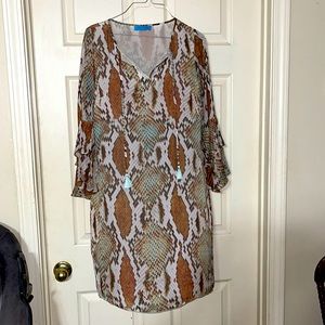 Beautiful brown and teal dress 3/4 length sleeves